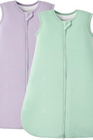 Duomiaomiao 2 Pack Buttery Soft Rayon Made from Bamboo Baby Sleep Sack 6-18 Months 1.0 TOG, Premium Baby Sleeping Bag 2-Way Zipper for Babies