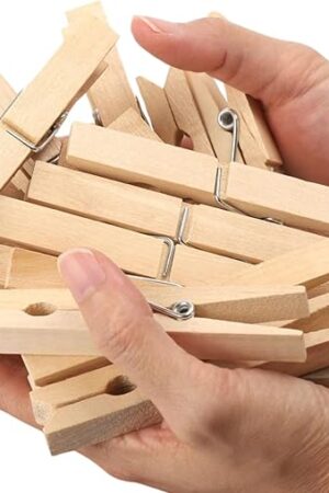 Wood Clothes Pin,Natural Birchwood Clothespins,Strong Grip,Heavy Duty Outdoor Clothes Clips for Hanging Clothes, Art, Crafts, Photo Displays,3.55 Inch,Pack of 24