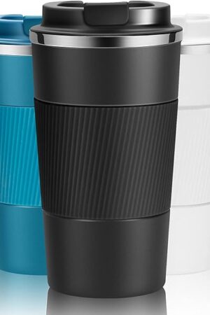 17oz Travel Coffee Cups Insulated Mug Thermal Tumbler to Go with Lid Leak Proof Reusable Stainless Steel Coffee Mug Spill Proof for Hot and Iced Cold Drinks (Black, 510ml)