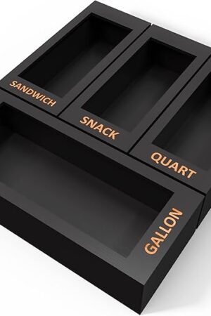 DALSHABET Bamboo Storage Bag Organizer for Kitchen Drawer, 4 Separate Food Storage Bag Organizer, 12x14 Baggie Organizer Dispenser for All Brands Gallon, Snack, Sandwich & Quart Slider Bags Black