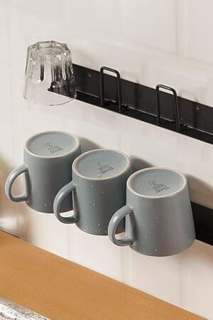 2pcs Mug Hooks Wall-mounted Mug Holder, Coffee Cups Holder Hanger no Drilling,mug rack Hooks with 4 cup holders,Cups Storage Hooks ​for kitchen, living room, office (Black)