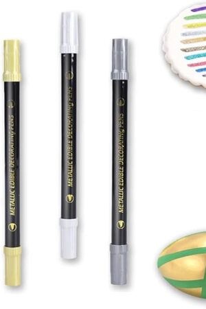 ZJSJSP Edible Metallic Markers,Food Shimmering Color Pen,Fine and Thick Tip Food Upgrade for Cookies/Cakes/Fondant/Baking Decorating/Drawing(4PCS) (Gold, Silver, Rose Gold, Black, 4PCS)