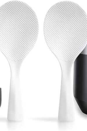 2 Pcs Plastic Rice Paddle,Non Stick Standing Rice Spoon Scooper Spatula,Heat Resistant Rice Cooker Spoon (White)