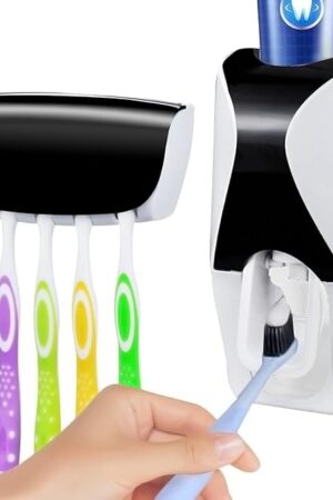WAYCOM Dust-Proof Toothpaste Dispenser Toothpaste Squeezer Kit (Black)