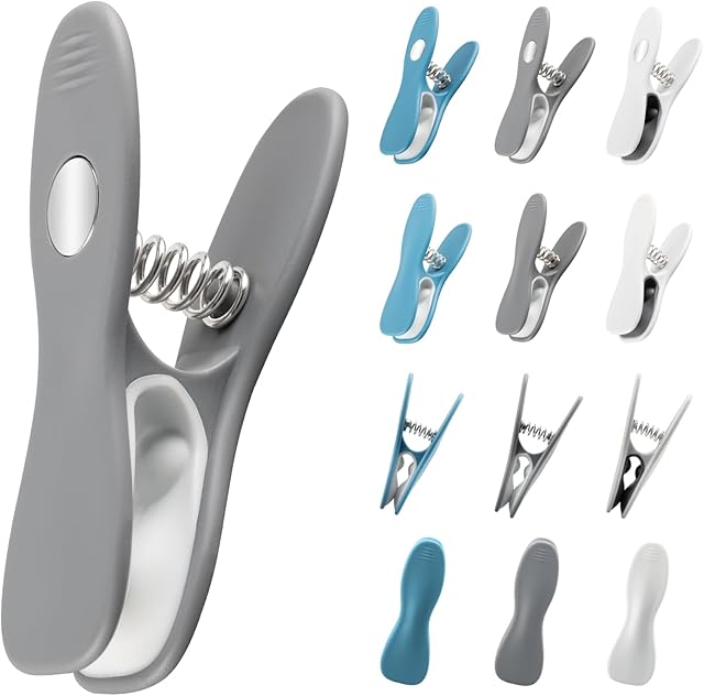 Chip Clips, 12 Pieces Magnetic Food Bag Package Clips with Fridge Magnets Sealing 3 Colors