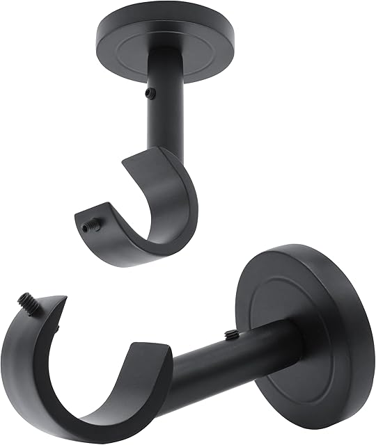 Curtain Rod Holders for Wall, 2 Pack Ceiling Mount Bracket Set, Hardware Bracket Kit for 1 Inch Rods, Wall and Ceiling Installation, Black Finish