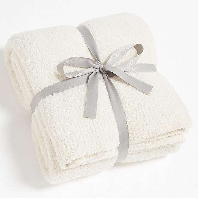 CYMULA Knit Throw Blanket Cream White 50 x 60 inches