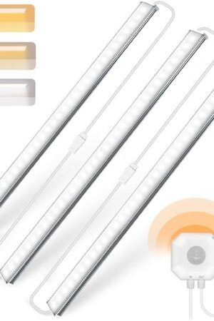 Daymeet Under Cabinet Lights Motion Sensor, 12 Inch Under Cabinet Lighting Ultra Thin, Bright 3 Color Adjustable Cabinet Lights, Plug in Led Lights for Cabinet, Counter, Closet，Home(3 Pack)