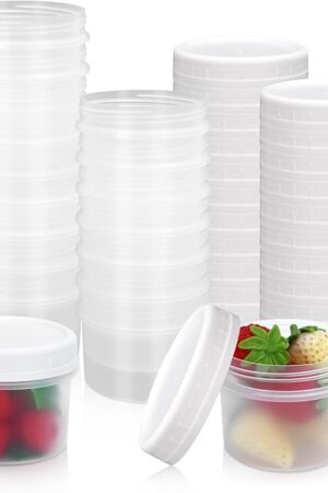 24 Pack 5 oz(160 ml) Food Storage Jars with Screw Lids, Reusable Small Refrigerated Jars, Small Plastic Freezer Storage Food Containers for Cake Jam Ice Cream