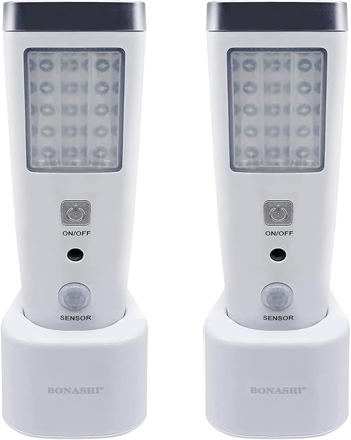 4-in-1 Motion Sensor Wall Night Light, Power Failure LED light, Emergency Flashlights, Rechargeable Torch, Plug in Power Outage Light, Perfect for Power Outages and Hurricanes, Bright White 2-Pack