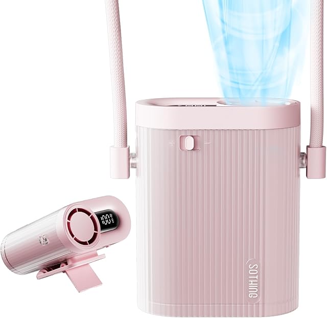 4-in-1 Portable Neck Fan, Hands-Free Wearable Fan with 100-Speed 16000RPM Strong Airflow, Rechargeable Mini Body Fan, Personal Handheld Fan for Travel, Camping, Office, Outdoor (Pink)
