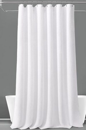Waffle Weave Shower Curtain Cotton Fabric Texture Shower Curtain for Bathroom White,72Wx72L