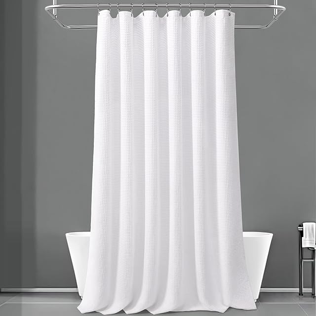 Waffle Weave Shower Curtain Cotton Fabric Texture Shower Curtain for Bathroom White,72Wx72L
