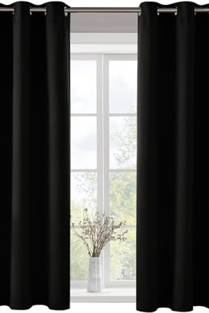 Deconovo Room Darkening Curtains Blackout Curtains Grommet Thermal Insulated, Noise-Reducing, Sustainable & Easy-Care Drapes for Bedroom, Living Room & Office, Black, 42W x 63L Inch (Set of 2)