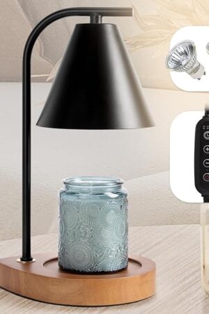 Candle Warmer Lamp with Retro Wooden Base - Home Decor Wax Melt for Small and Large Jar Candles, Candle Heater Lamp with 2 Bulbs, Dimmer and Timer Function