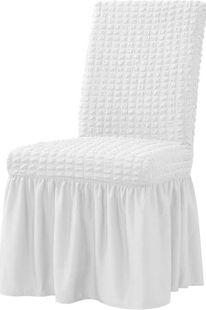 XMNTG Dining Room Chair Slipcovers 1-Piece Stretch White Dining Chair Covers Dorm Chair Cover Non Slip Washable Furniture Protector with Skirt Country Style for Hotel Ceremony Party (White)