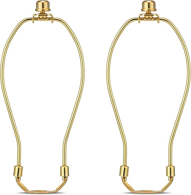 Brass 8 Inch Lamp Harp - 2 Set, Detachable Shade Holder for Table & Floor Lamps, Heavy Duty Bracket with Standard Saddle & Finial