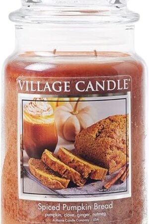 Village Candle Spiced Pumpkin Bread, Large Glass Apothecary, Jar Scented Candle, 21.25 oz