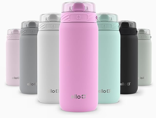 Ello Cooper 18oz Kids Stainless Steel Water Bottle with Straw and Carry Handle, Double Walled and Vacuum Insulated Metal, Leak Proof Locking Lid with Soft Silicone Spout, Reusable, BPA Free, Bubblegum