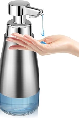 Automatic Soap Dispenser Liquid Touchless: 15oz Stainless Steel - 3 Level Adjustable Silver Rechargeable Electric Auto Smart Soap Dispenser - Bathroom Kitchen Hand Dish Lotion