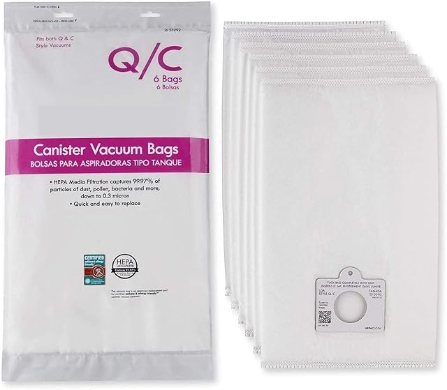 6 Style Q/C 53292 Hepa Filtration Bags. Compatible with Kenmore Elite, Intuition, Progressive, 200 400 600 700 800 Series Canister Vacuum Cleaners. Replaces Part # 5055 50104 50557 50558 53291 (white)