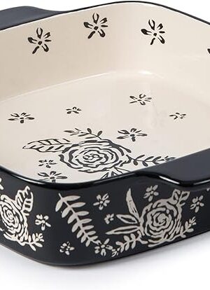 Wisenvoy Ceramic Baking Dish - 9x9 Square Rose Dish Pan Set for Brownies, Casseroles, Lasagna