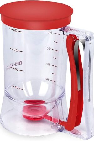 BBSTARZ Pancake Batter Dispenser – 4-Cup Batter Dispenser with Squeeze Handle & Measuring Marks for Pancakes, Waffles, Muffins, Crepes & Cupcakes – Baking Tool(Red)
