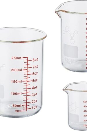Ackers Mini Glass Measuring Beaker Set, Borosilicate, 2oz 4oz 8oz Measuring Cups
