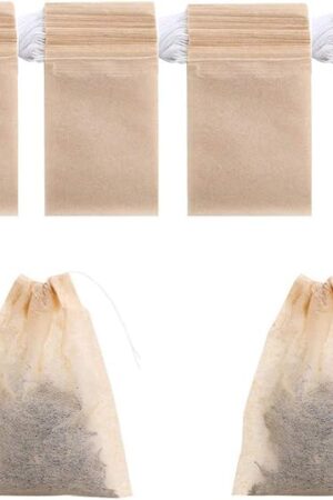 400 Pack Disposable Drawstring Tea Filter Bags Safe & Natural Unbleached Paper Tea Infuser Drawstring Empty Bag for Loose Leaf Tea (7 x 9, Natual Color)