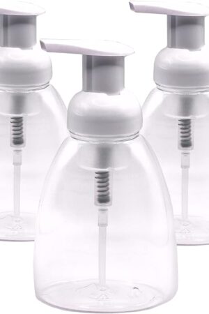 Clear Plastic Foaming Bathroom Countertop Soap Dispensers, Foaming Pump Bottles, Refillable Plastic Container for Liquid Soap, Compatible with Dr Bronner's Pure Castile Soap 250ml (8.5 oz) - (3 Pack)