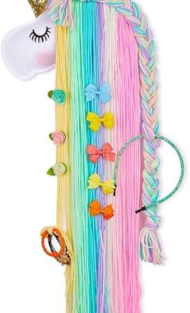 Basumee Unicorn Hair Bow Holder for Girls Wall Hanging Decor and Baby Hair Clip Hanger Organizer, Rainbow