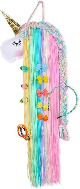 Basumee Unicorn Hair Bow Holder for Girls Wall Hanging Decor and Baby Hair Clip Hanger Organizer, Rainbow
