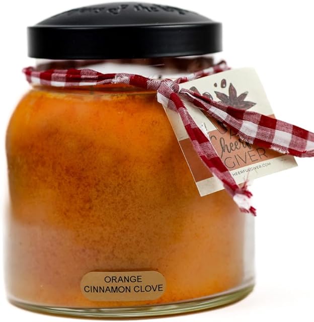 A Cheerful Giver — Orange Cinnamon Clove - 34oz Papa Scented Candle Jar with Lid - Keepers of the Light - 155 Hours of Burn Time, Gift for Women, Orange