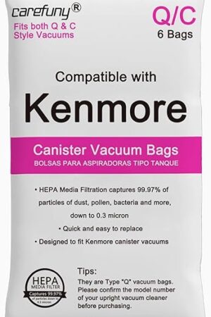 6 Pack Type Q HEPA Canister Vacuum Bags for Kenmore, 53292 Replacement Canister Vacuum Cleaner Bags for Kenmore 81214, 81414, 81614, 81615, 81714, 21814, BC7005, BC3005,BC2005