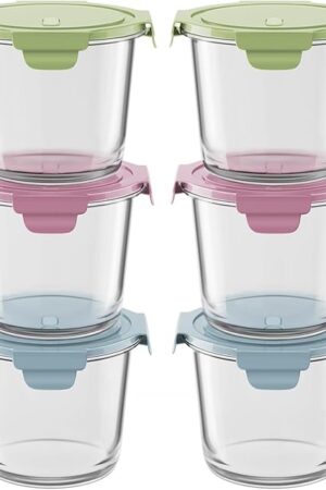 8 PCS Glass Meal Prep Containers with Lids, Airtight 3-Cup Glass Storage Containers Set, Heat-Resistant BPA-Free for Soup Leftover, Microwave, Dishwasher, and Freezer Safe (4 Packs Mixed colors)