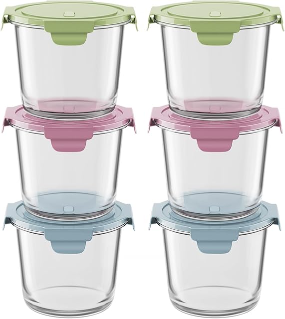 8 PCS Glass Meal Prep Containers with Lids, Airtight 3-Cup Glass Storage Containers Set, Heat-Resistant BPA-Free for Soup Leftover, Microwave, Dishwasher, and Freezer Safe (4 Packs Mixed colors)