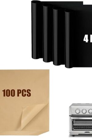 Air Fryer Liners Compatible with Cuisinart Air Fryer Cuisinart Convection Toaster Oven, 100 PCS Unbleached Baking Parchment Paper and 4 PCS Non-stick Mat