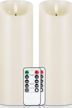5plots Flickering Flameless Candles LED Candles Set of 2, Ivory