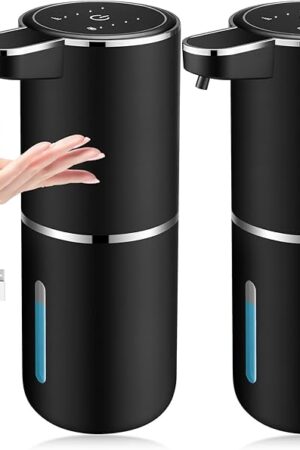 2 Pack Automatic Soap Dispenser,Automatic Liquid Soap Dispenser Touchless,12.8oz/380ml USB Rechargeabled Wall Mounted Smart Soap Dispensers for Bathroom Kitchen Dish Soap(Black)