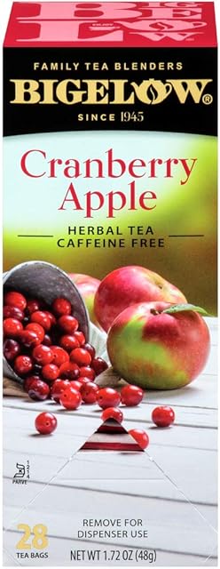 Bigelow Cranberry Apple Herbal Tea Bags 28-Count Box (Pack of 1) Cranberry Apple Hibiscus Flavored Herbal Tea Bags All Natural Non-GMO