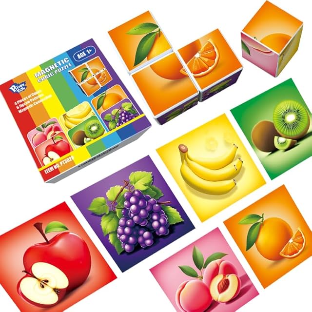 The Magnetic Blocks Toddler Toys, 1.65 inch Large Building Cubes for Kids Boys & Girls Age 1+, Fruit Magnet Puzzle Cubes, Preschool Educational Brain Teaser Toys