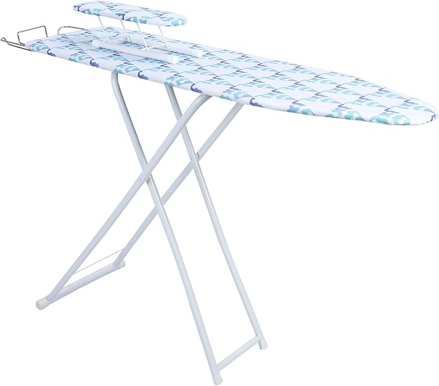 42" Foldable Ironing Board with Wooden Top - Space Saving Design with Anti-Slip Silicone Feet, Heatproof Cover for Home/Travel (4 Height Adjustments)
