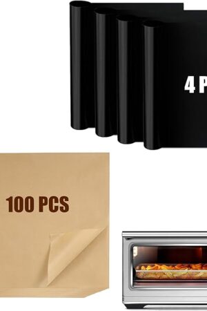 Air Fryer Liners Compatible with Breville BOV900BSS the Smart Oven Air Fryer Pro, 100 PCS Unbleached Parchment Paper Disposable with 4 PCS AirFryer Oven Liners Accessories for Breville Toaster Oven