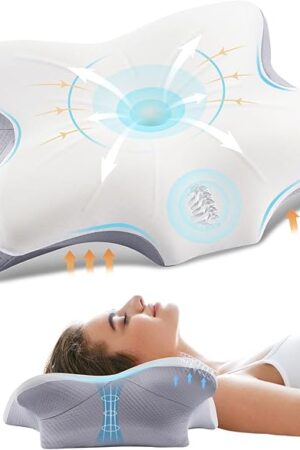 Cervical Pillow for Neck and Shoulder, Ergonomic Contour Memory Foam Pillows for Sleeping with Washable Pillowcase, Cooling Neck Support Pillow for Side Back Stomach Sleeper