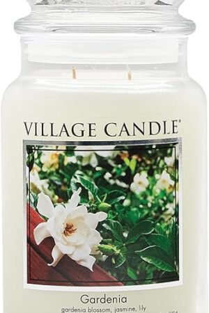 Village Candle Gardenia Large Glass Apothecary Jar Scented Candle, 21.25 oz, White