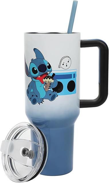 Bioworld Disney's Stitch Chilled Vibes 40 Oz Stainless Steel Tumbler With Handle