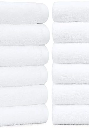 Amazon Basics Soft and Thick Cotton Hand Towels, 16 x 26 in, White, 12-Pack