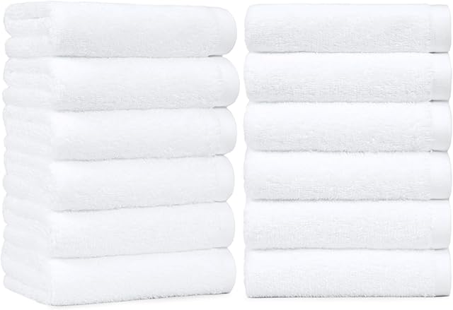 Amazon Basics Soft and Thick Cotton Hand Towels, 16 x 26 in, White, 12-Pack