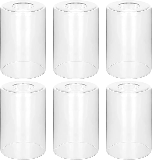 6 Pack Clear Glass Shades Replacement,5.51in Height,3.94in Diameter,1.65in Fitter,High Transmittance Cylinder Glass Lampshade Replacement for Pendant Light Floor lamps Chandelier Wall Sconces