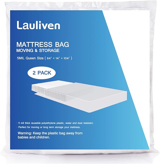 2-Pack Mattress Bag for Moving - Queen Size Mattress Storage Bag - 5 Mil Heavy Duty - Extra Thick Mattress Cover Protection - 60 x 104 Inch